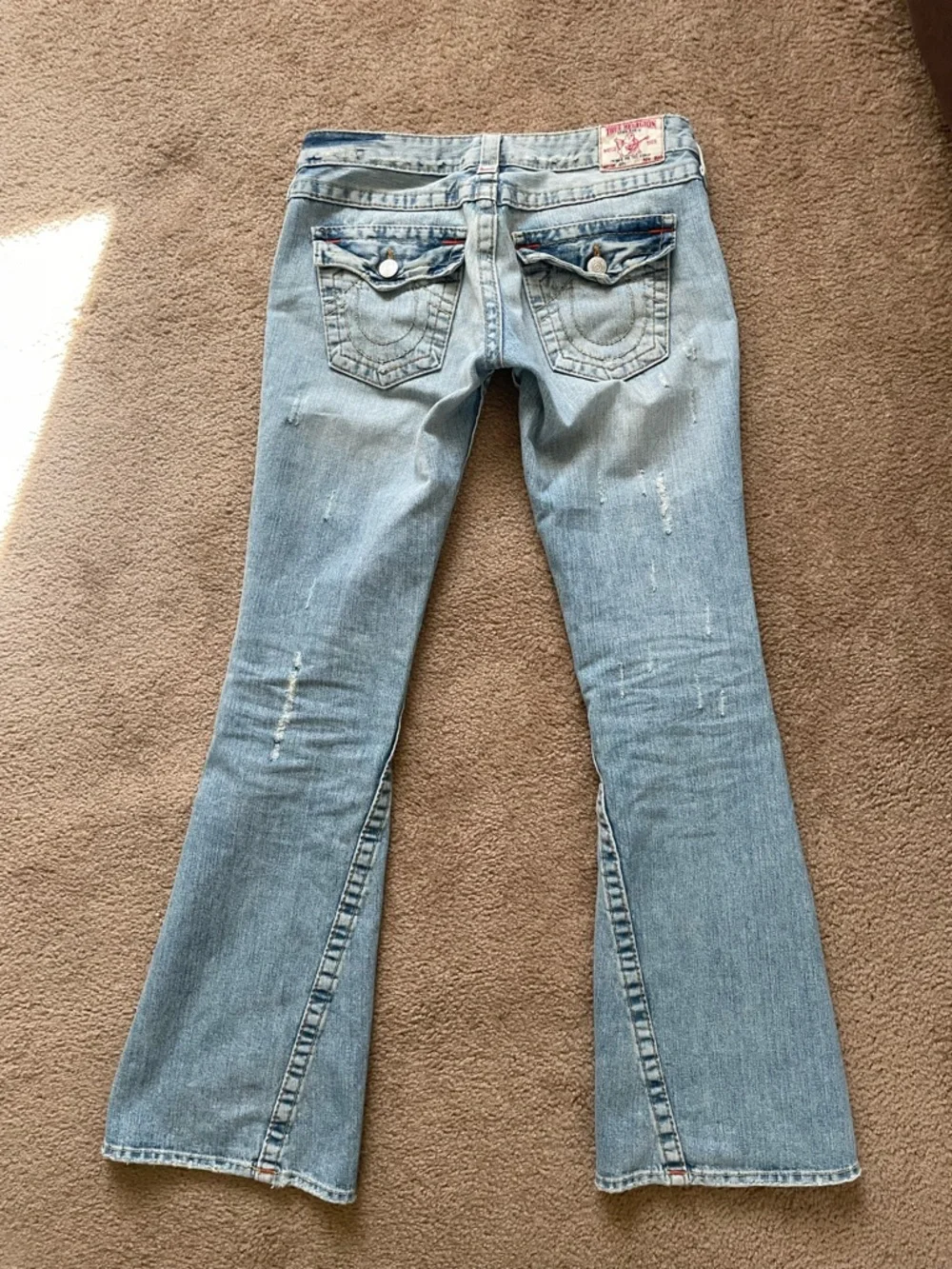 True Religion Women's Light Blue Distressed Flare Jeans - Picture 3 of 4